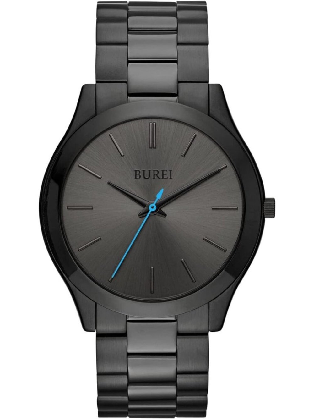 Men's Black Blue Pointer Analog Quartz Stainless Steel Waterproof Luxury Watch